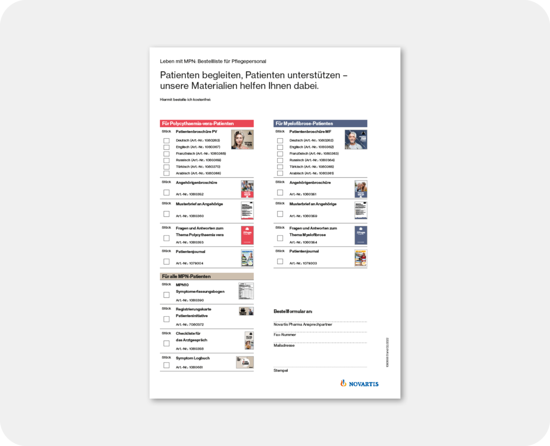 Bestellliste für Patientenmaterial Bestellliste für Patientenmaterial